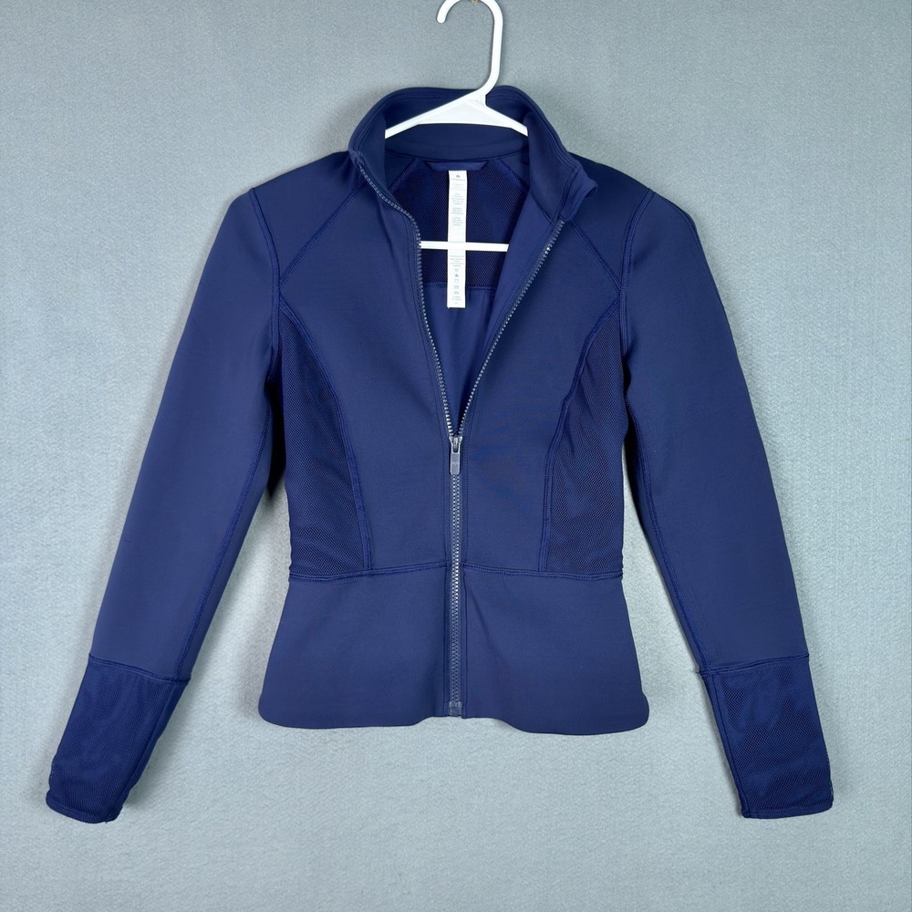 Lululemon Nothin To Hide Jacket Navy Blue Mesh Full Zip Peplum Women 4